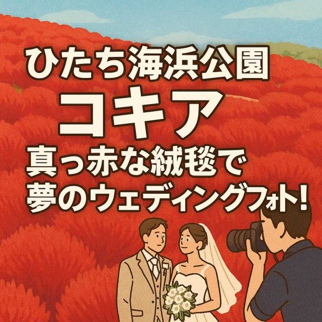 「【ひたち海浜公園コキア】真っ赤な絨毯で夢のウェディングフォト！」