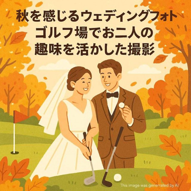 秋を感じるウェディングフォト！ゴルフ場でお二人の趣味を活かした撮影