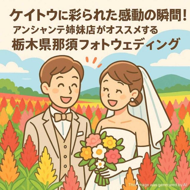 ケイトウに彩られた感動の瞬間！アンシャンテ姉妹店がオススメする栃木県那須フォトウェディング