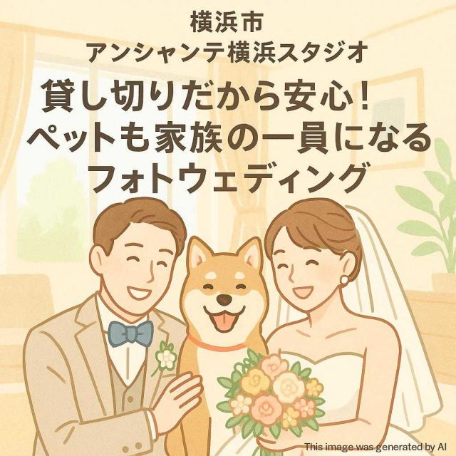 横浜市アンシャンテ横浜スタジオ 貸し切りだから安心！ペットも家族の一員になるフォトウェディング