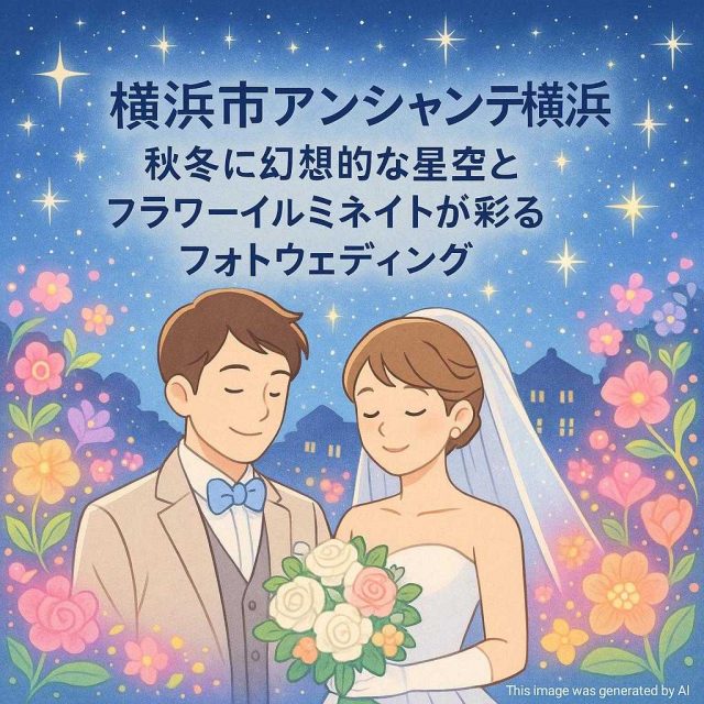 横浜市アンシャンテ横浜 秋冬に幻想的な星空とフラワーイルミネイトが彩るフォトウェディング