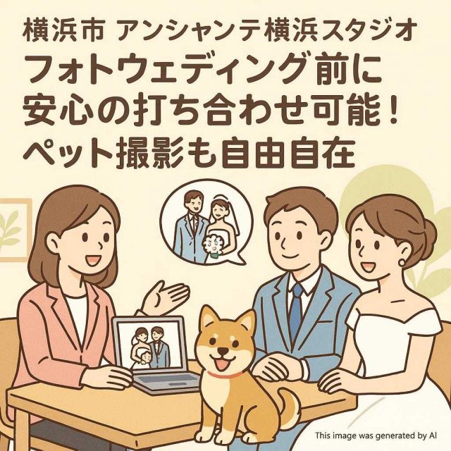 横浜市アンシャンテ横浜スタジオ フォトウェディング前に安心の打ち合わせ可能！ペット撮影も自由自在