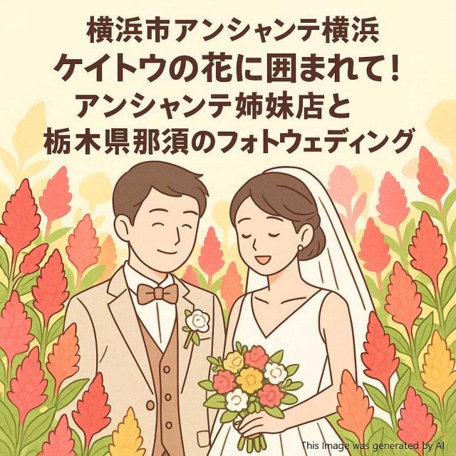 横浜市アンシャンテ横浜 ケイトウの花に囲まれて！アンシャンテ姉妹店と栃木県那須のフォトウェディング