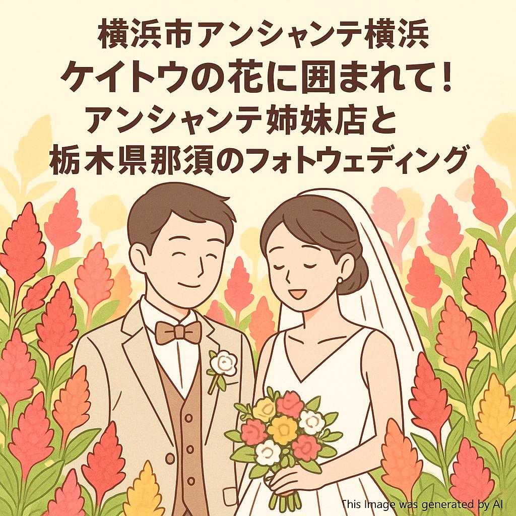 横浜市アンシャンテ横浜 ケイトウの花に囲まれて！アンシャンテ姉妹店と栃木県那須のフォトウェディング