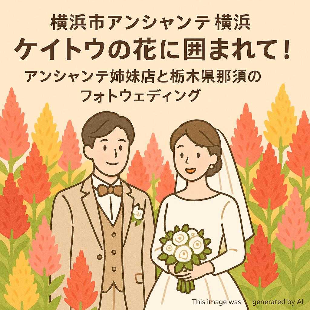 横浜市アンシャンテ横浜 ケイトウの花に囲まれて!アンシャンテ姉妹店と栃木県那須のフォトウェディング