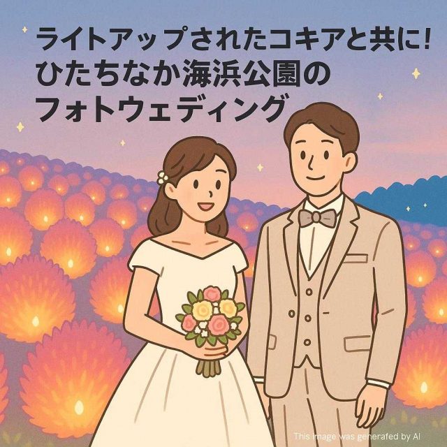 ライトアップされたコキアと共に！ひたちなか海浜公園のフォトウェディング