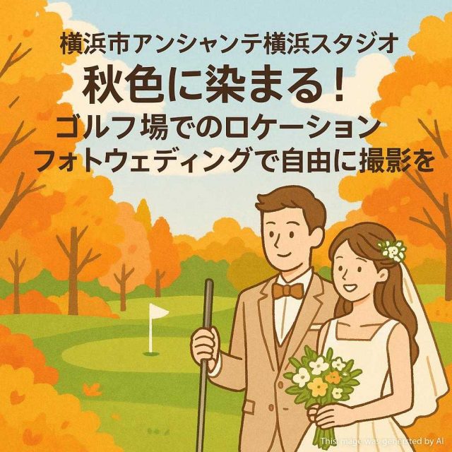 横浜市アンシャンテ横浜スタジオ 秋色に染まる！ゴルフ場でのロケーションフォトウェディングで自由に撮影を