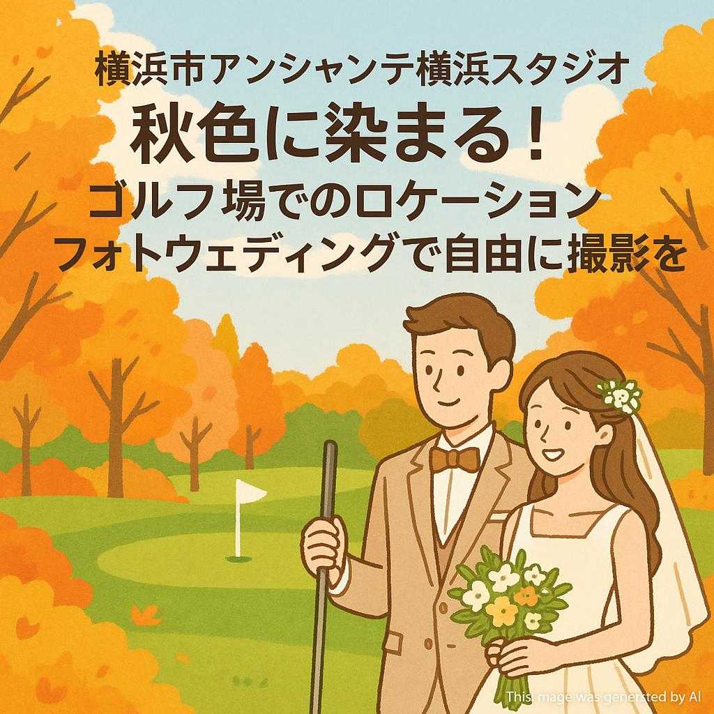 横浜市アンシャンテ横浜スタジオ 秋色に染まる！ゴルフ場でのロケーションフォトウェディングで自由に撮影を