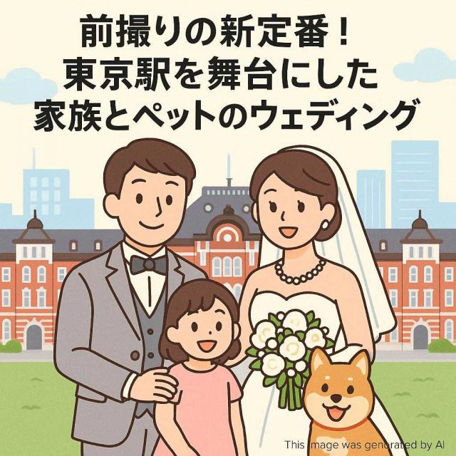 前撮りの新定番！東京駅を舞台にした家族とペットのウェディング
