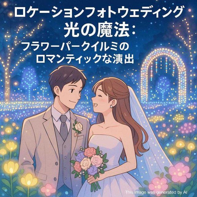 ロケーションフォトウェディング 光の魔法：フラワーパークイルミのロマンティックな演出