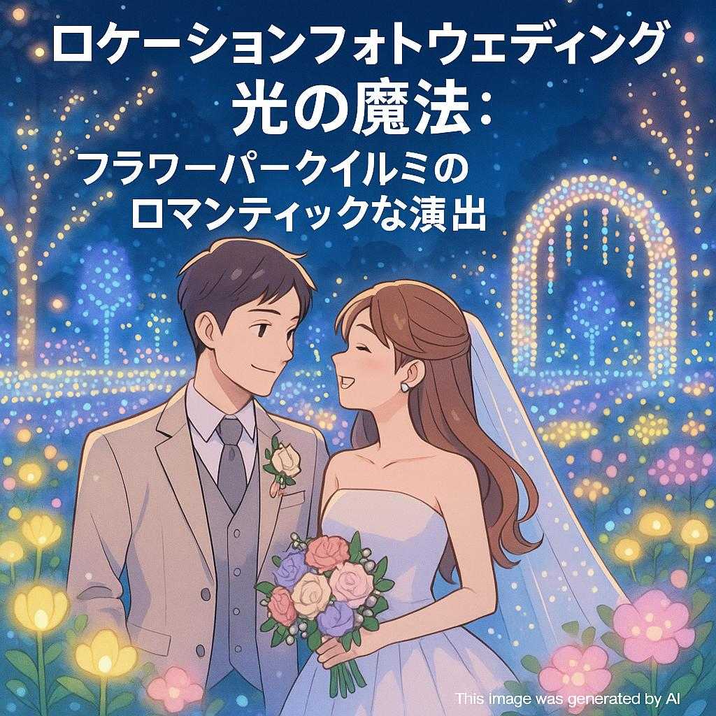 ロケーションフォトウェディング 光の魔法：フラワーパークイルミのロマンティックな演出