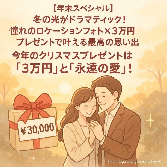 【年末スペシャル】冬の光がドラマティック！憧れのロケーションフォト×3万円プレゼントで叶える最高の思い出 今年のクリスマスプレゼントは「3万円」と「永遠の愛」！
