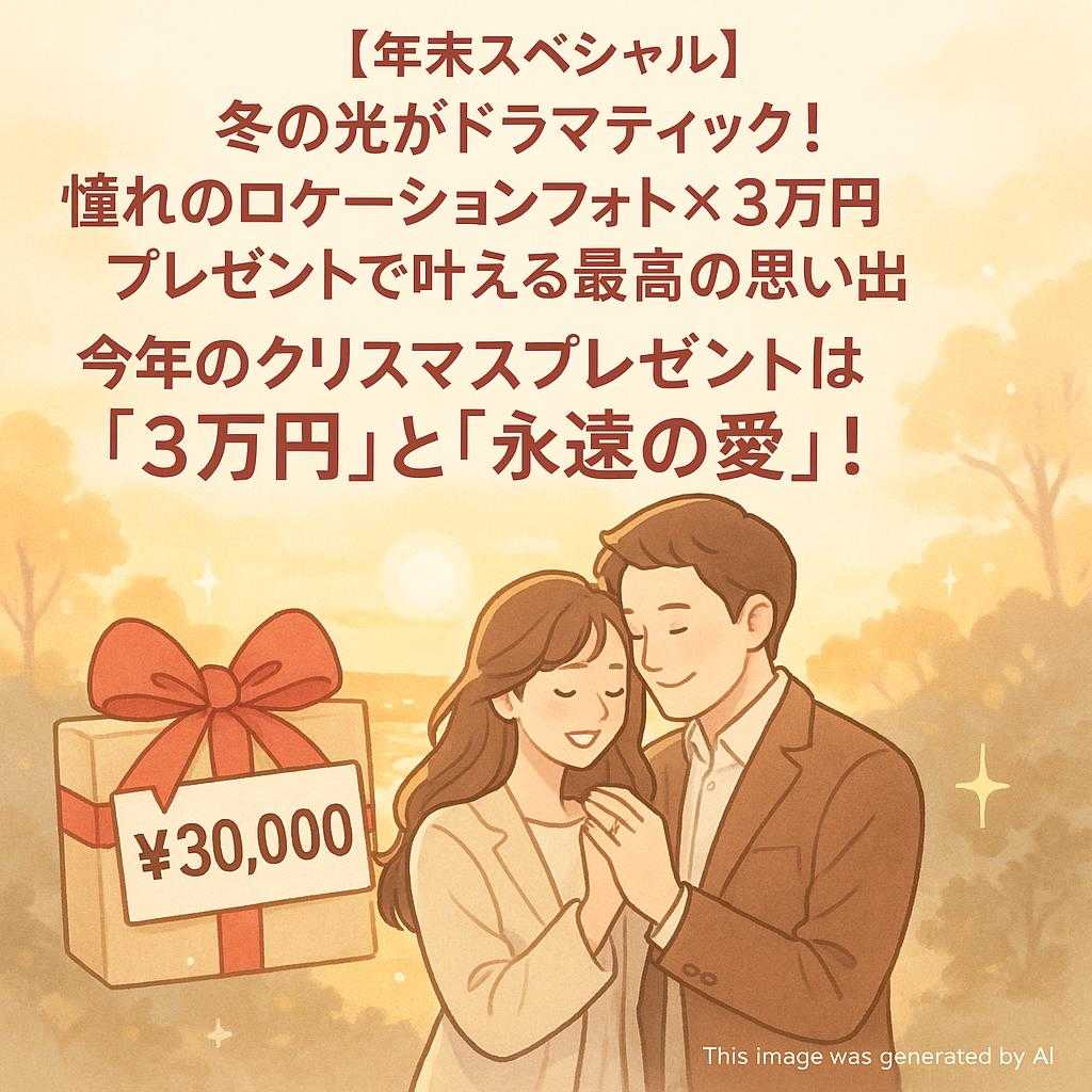 【年末スペシャル】冬の光がドラマティック！憧れのロケーションフォト×3万円プレゼントで叶える最高の思い出 今年のクリスマスプレゼントは「3万円」と「永遠の愛」！