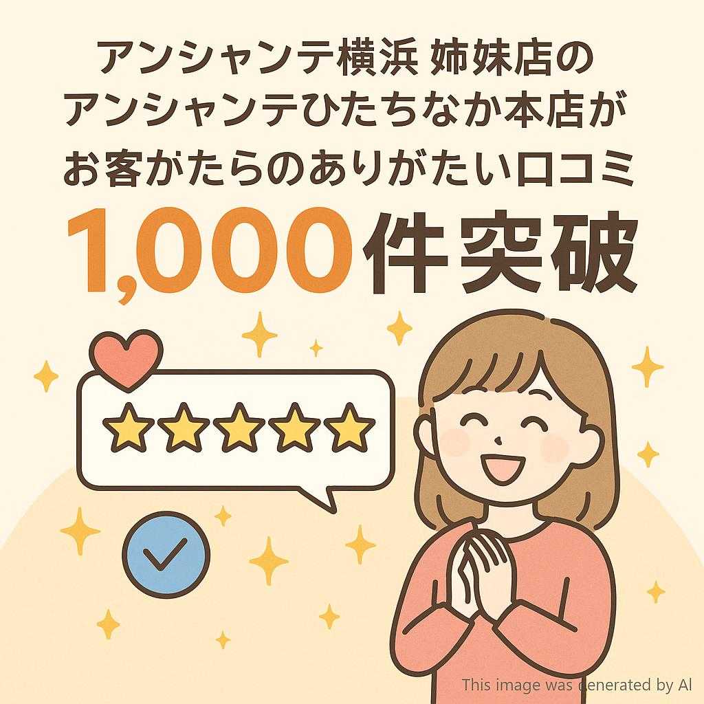 アンシャンテ横浜 姉妹店のアンシャンテひたちなか本店がお客様からのありがたい口コミ1,000件突破