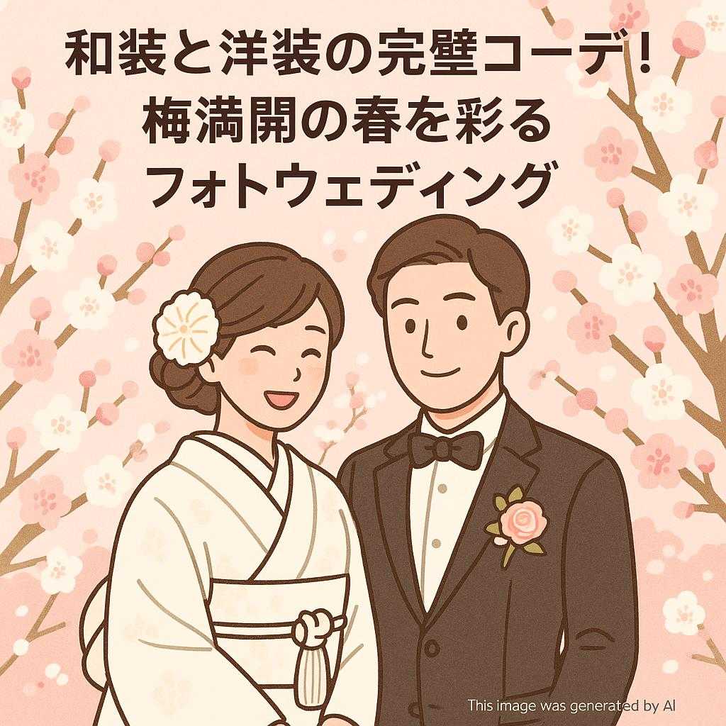 和装と洋装の完璧コーデ！梅満開の春を彩るフォトウェディング