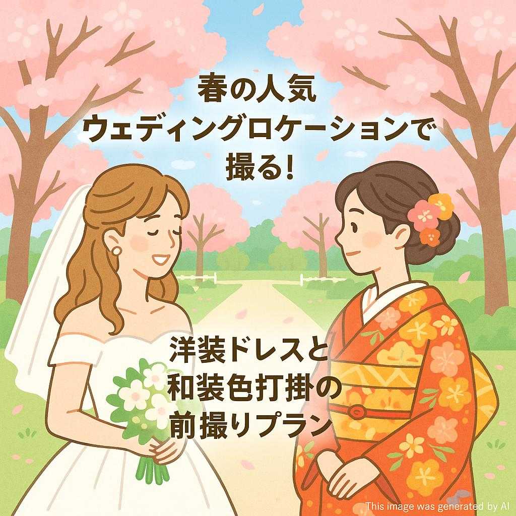 春の人気ウェディングロケーションで撮る! 洋装ドレスと和装色打掛の前撮りプラン