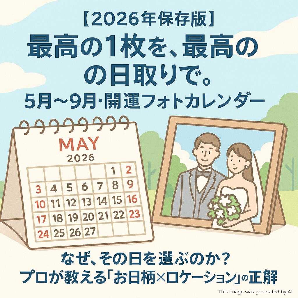 「【2026年保存版】最高の1枚を、最高の日取りで。5月〜9月・開運フォトカレンダー」 「なぜ、その日を選ぶのか?プロが教える『お日柄×ロケーション』の正解」