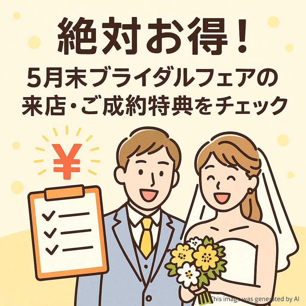 絶対お得！5月末ブライダルフェアの来店・ご成約特典をチェック