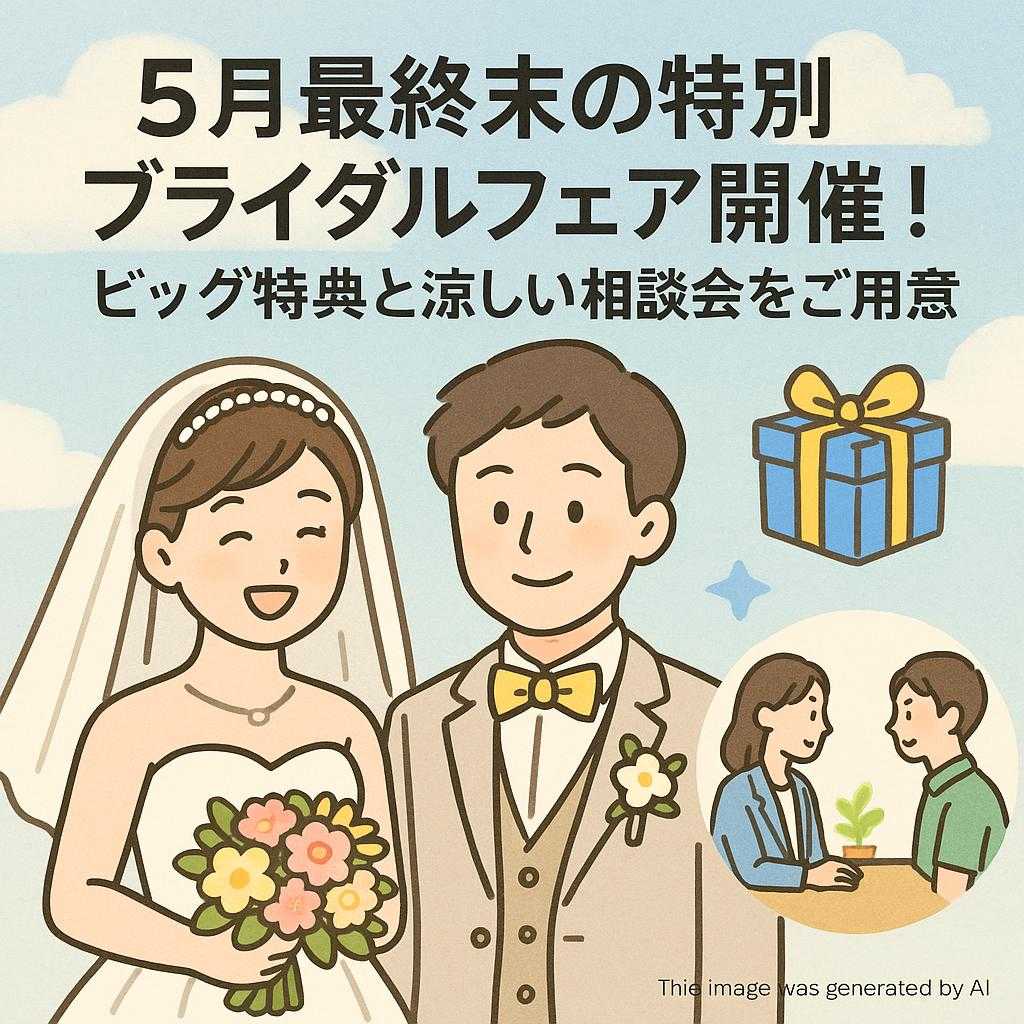 5月最終末の特別ブライダルフェア開催！ビッグ特典と涼しい相談会をご用意