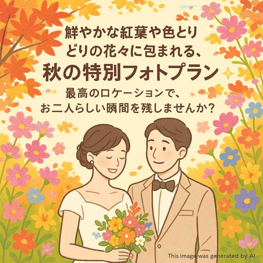鮮やかな紅葉や色とりどりの花々に包まれる、秋の特別フォトプラン✨ 最高のロケーションで、お二人らしい瞬間を残しませんか？