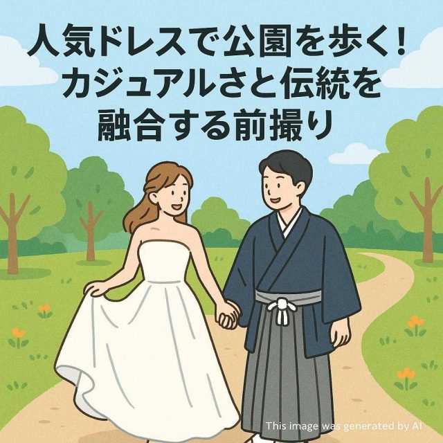 人気ドレスで公園を歩く！カジュアルさと伝統を融合する前撮り