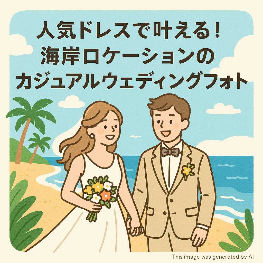 人気ドレスで叶える!海岸ロケーションのカジュアルウェディングフォト