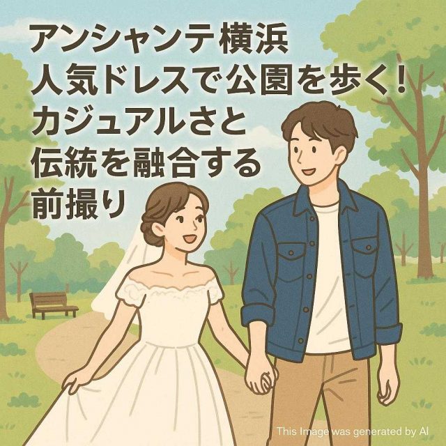 アンシャンテ横浜人気ドレスで公園を歩く！カジュアルさと伝統を融合する前撮り