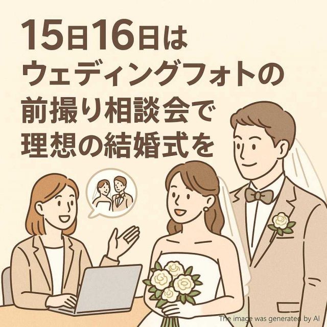 15日16日はウェディングフォトの前撮り相談会で理想の結婚式を