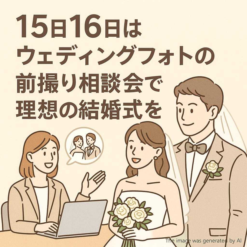 15日16日はウェディングフォトの前撮り相談会で理想の結婚式を